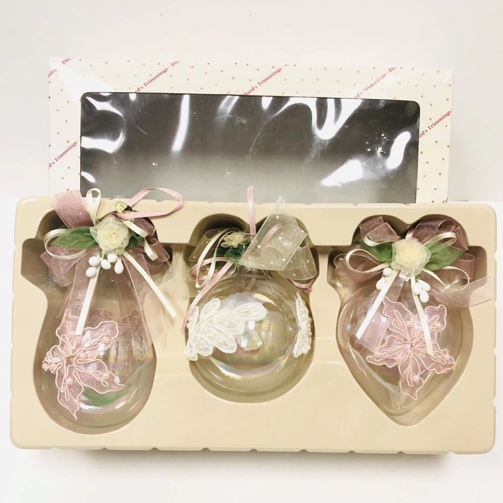 Dillards Trimmings Pink Victorian Style Christmas Iridescent Glass Blown Set